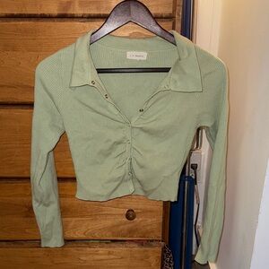 Mint Green Ribbed Button-Up sweater crop Top